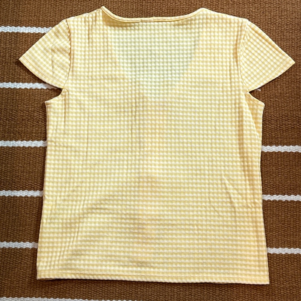 Madewell Gingham Bow Short Sleeve Top Yellow XS - Picture 9 of 11